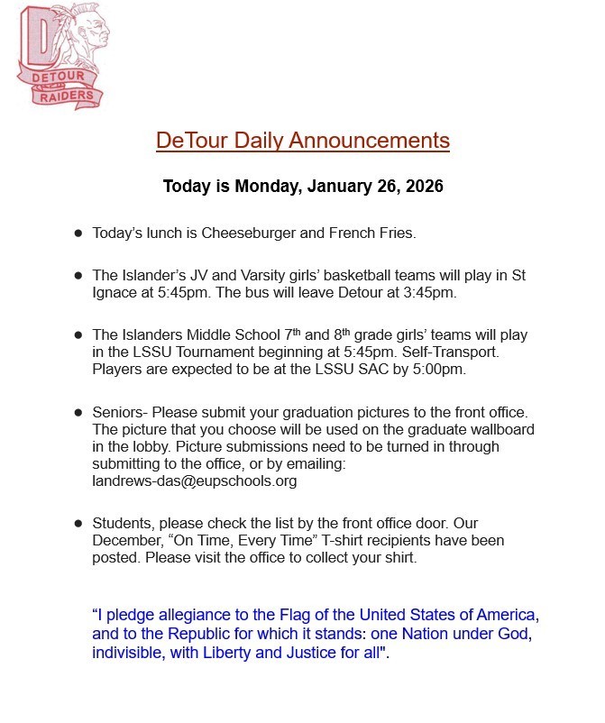 DeTour Daily Announcement 1-26-2026