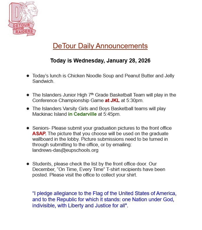 DeTour Daily Announcement 1-28-2026