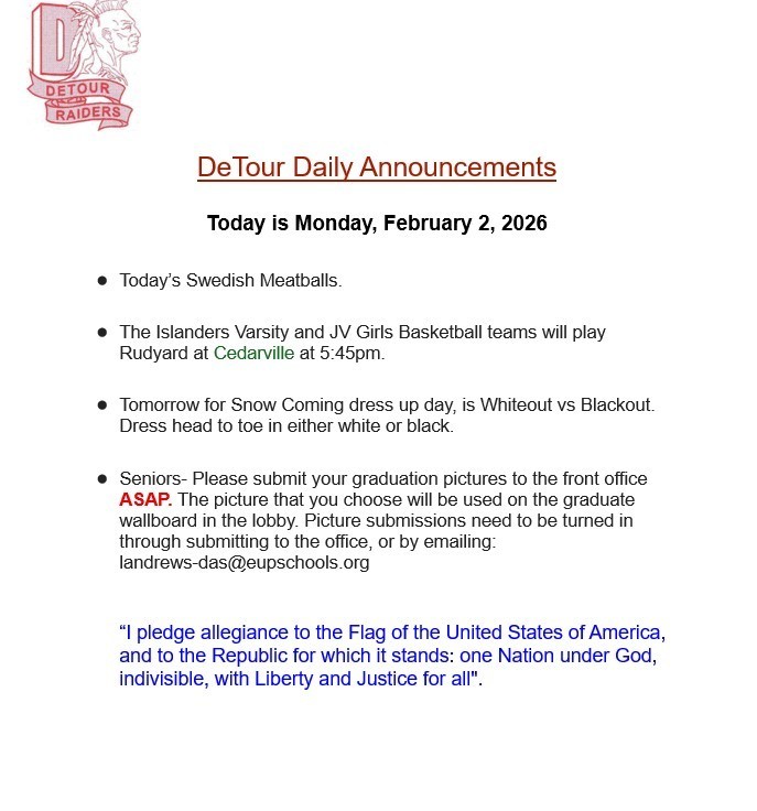 DeTour Daily Announcement 2-2-2026