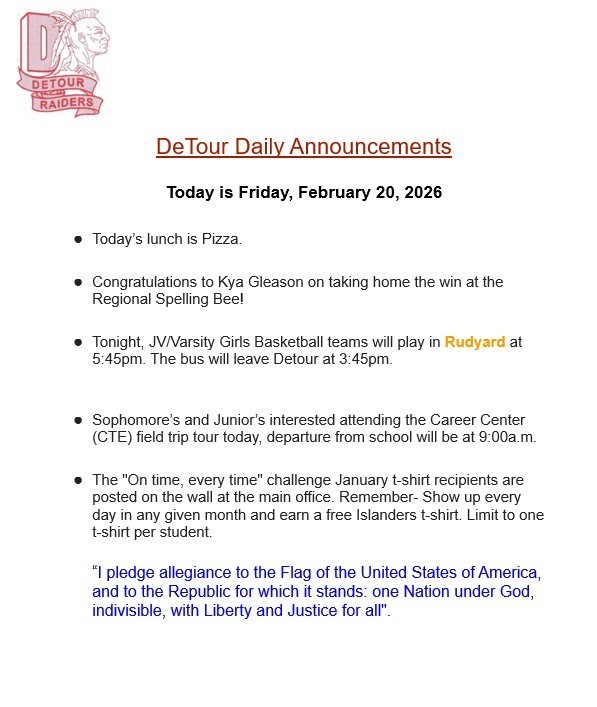 DeTour Daily Announcement 2-20-2026