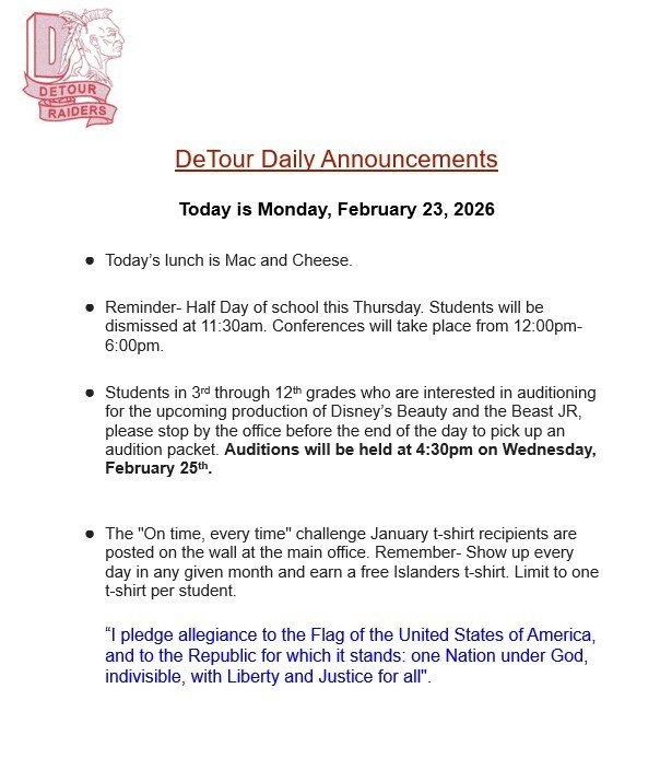DeTour Daily Announcement 2-23-2026