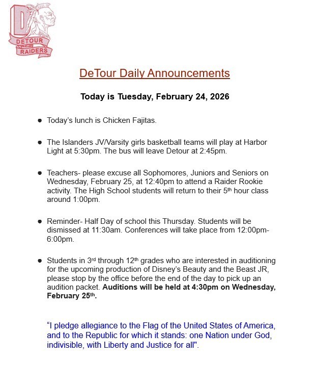 DeTour Daily Announcement 2-24-2026