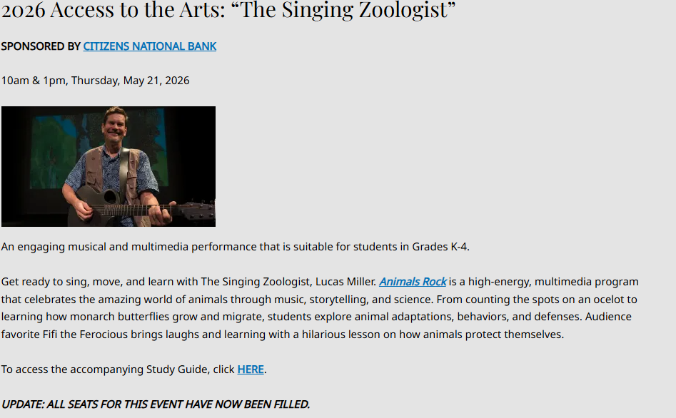 Article with a picture of the "Singing Zoologist", Lucas Miller.