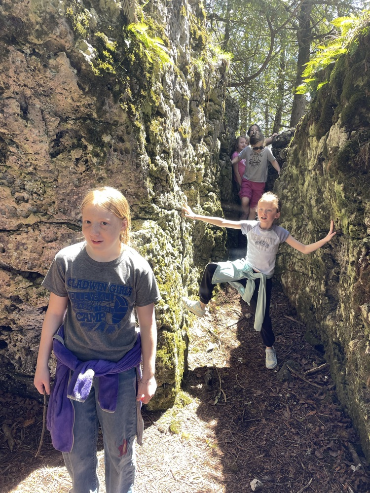 students leading the hike