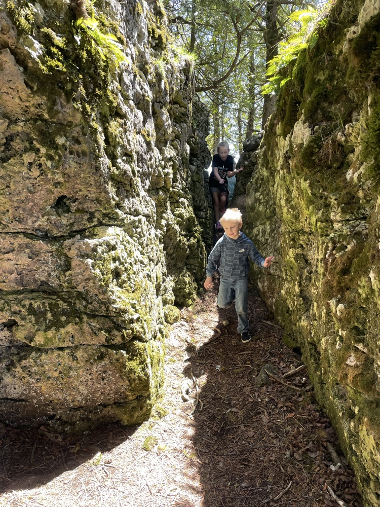 exploring the rocks on the trail 