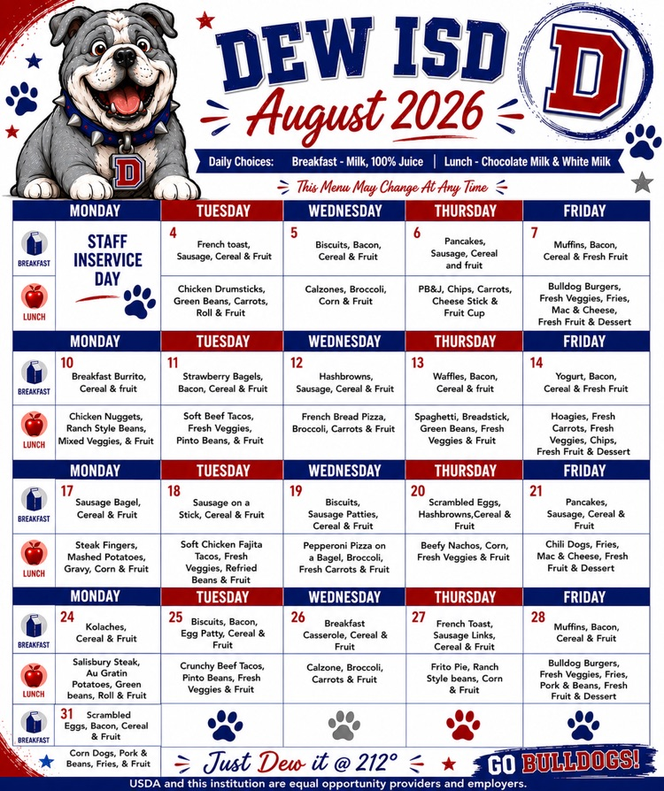 August lunch menu