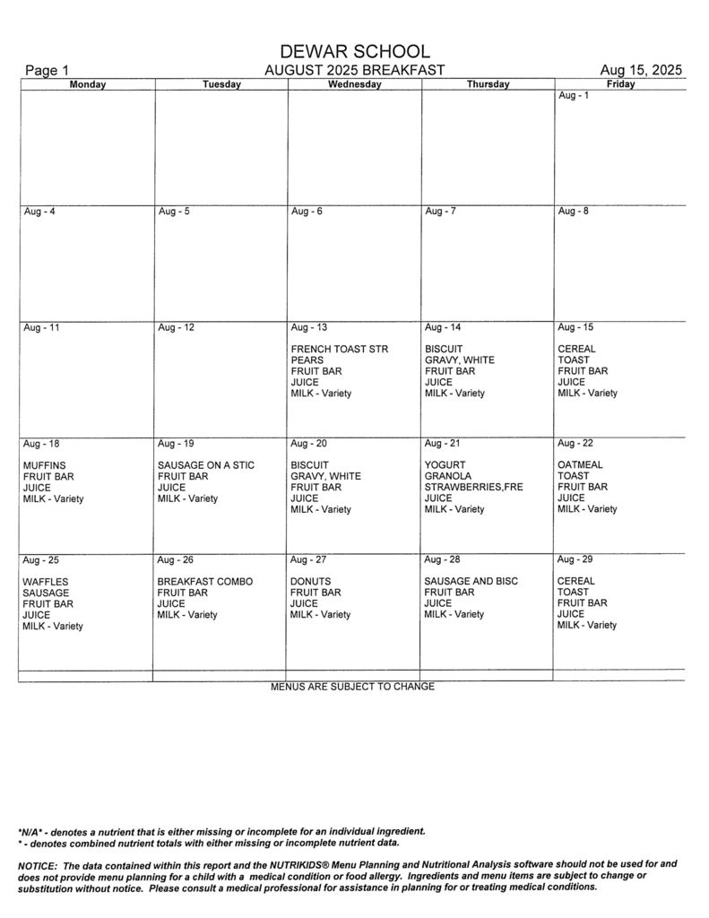august menus