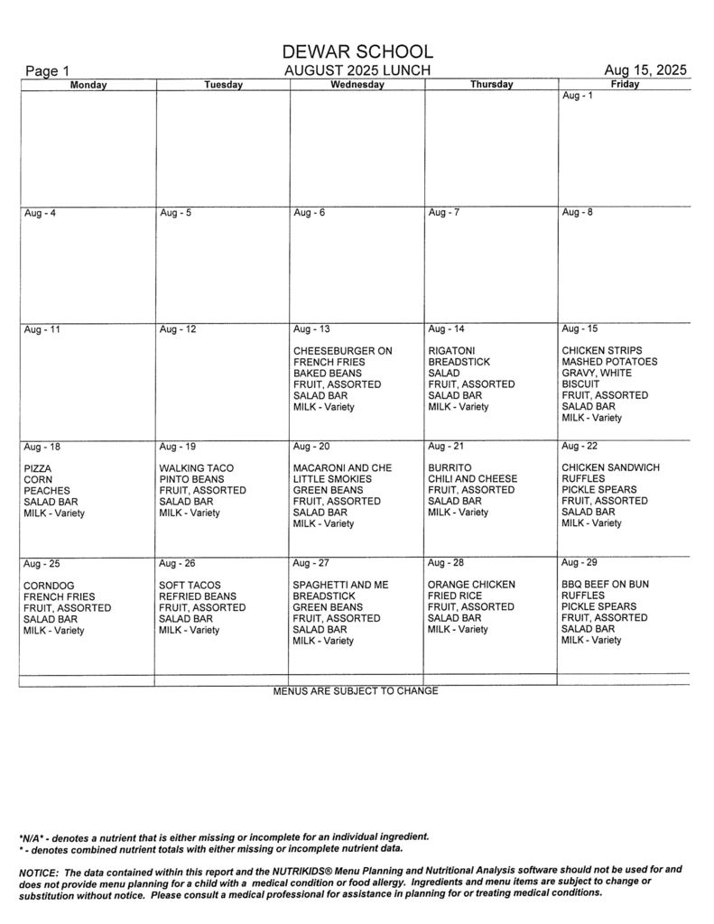 august menus
