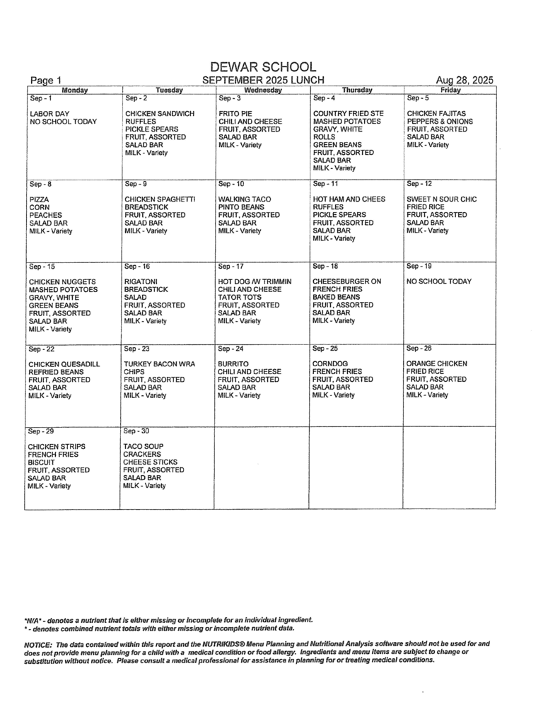 sept. menu