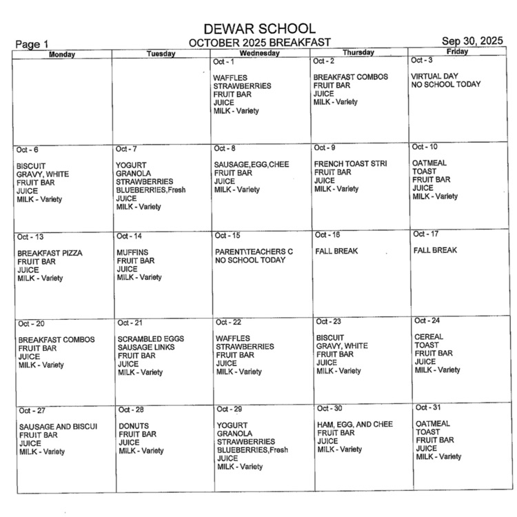 October menu 