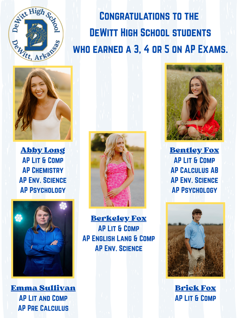 Congratulations to our DHS students who have received a 3, 4 or 5 on their AP exams!