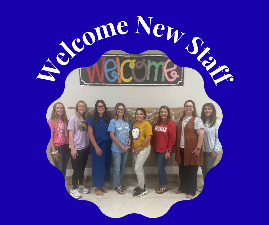 Blue background with new staff pictured