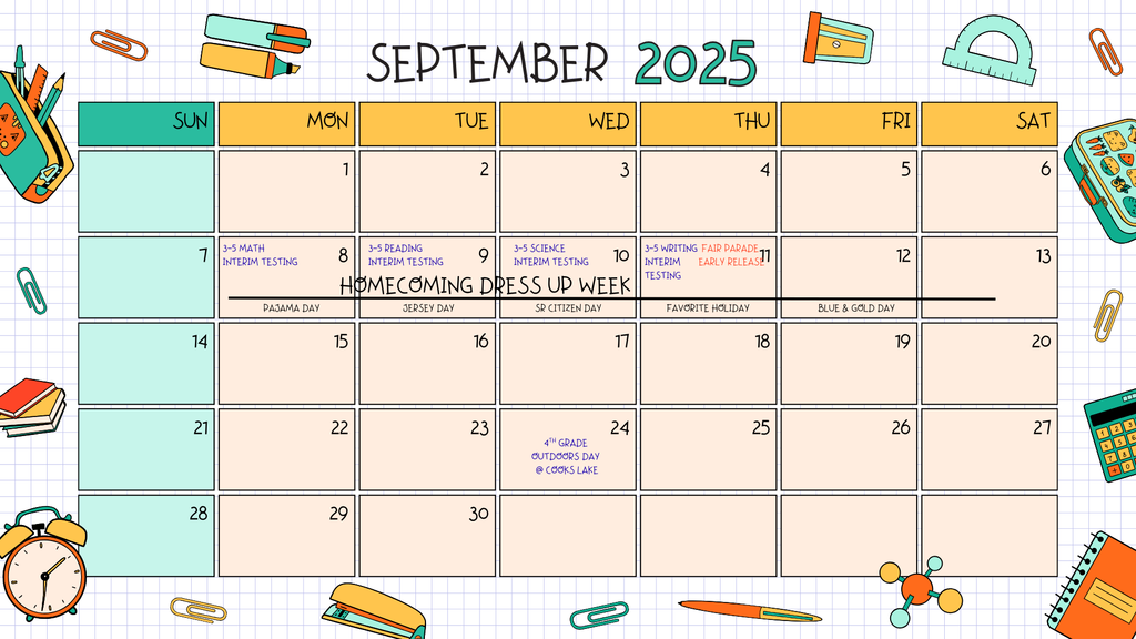 DES School Calendar September 2025