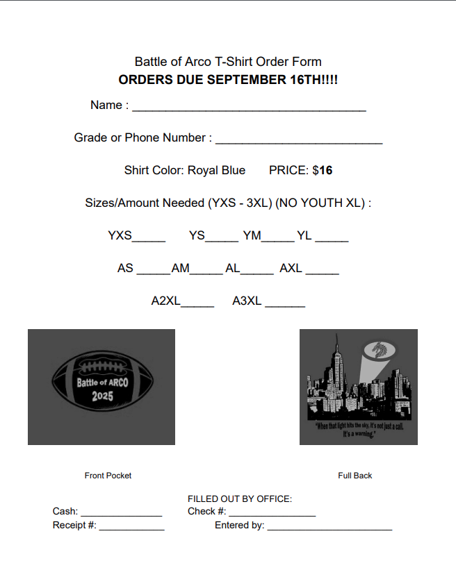 Tomorrow is the last day to order!! Don't miss out on your Battle of ARCO shirt! $16. 