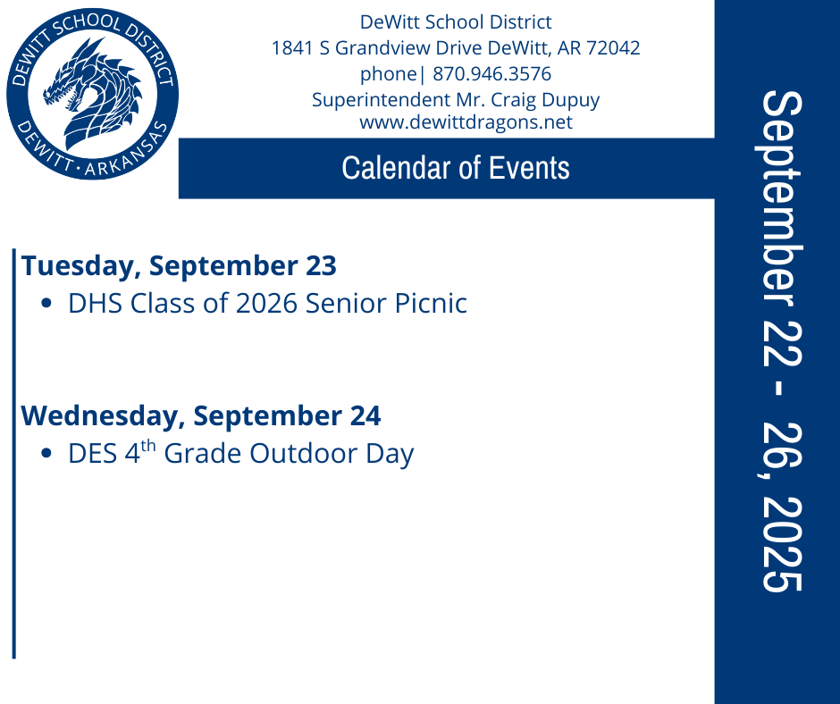 Calendar of events sept 22 - 26