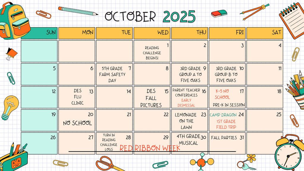 DES School Calendar 2025-2026 