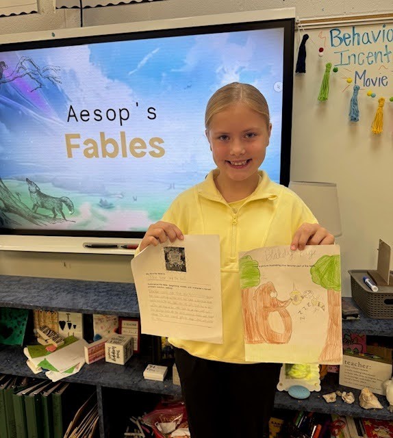 Student with fable illustration