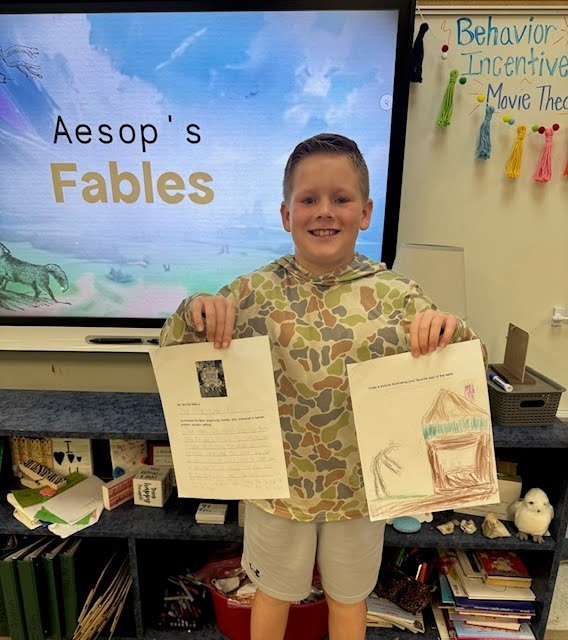 student with fable illustration