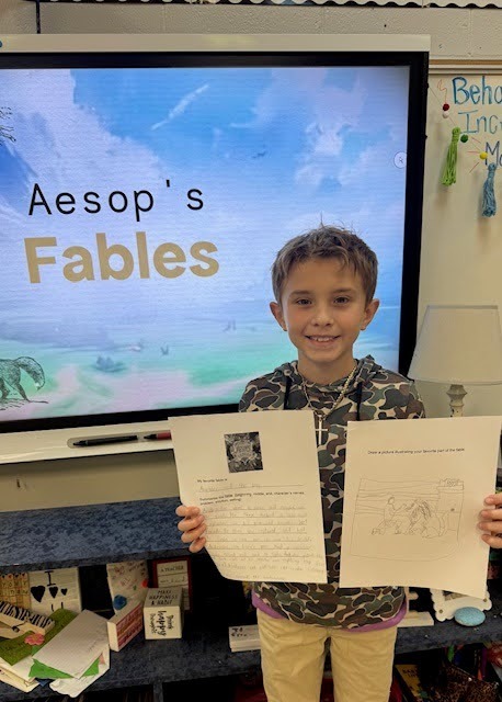 student with fable illustration