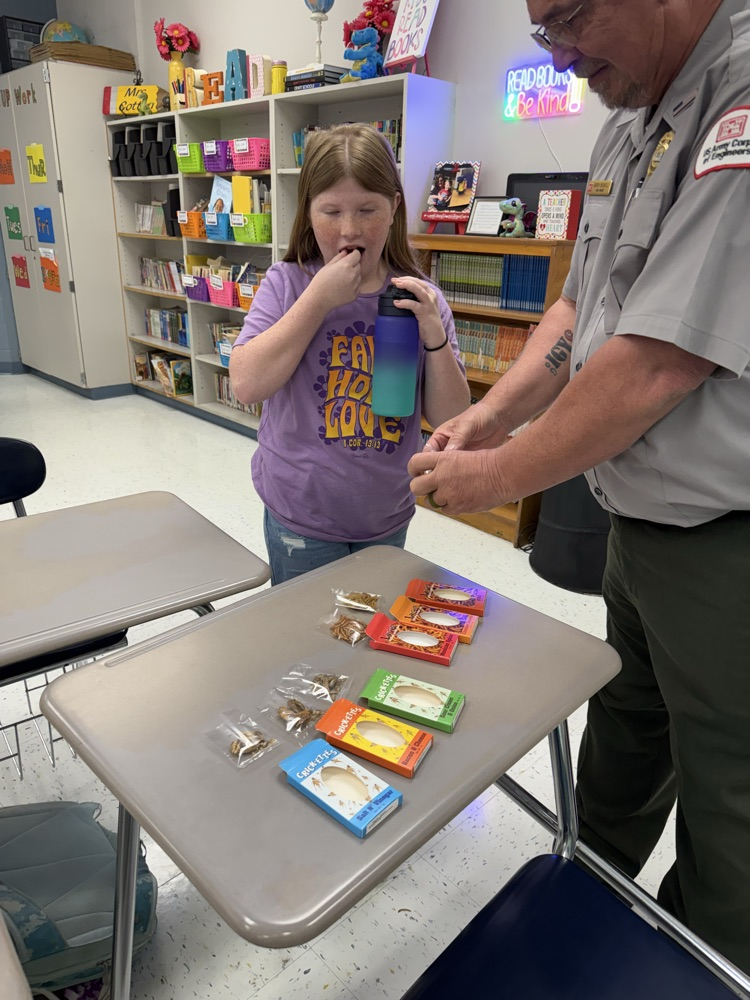 students eating mealworms and crickets