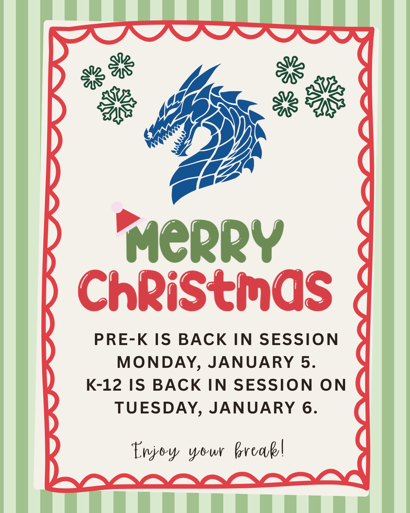 School starts back on Tuesday, January 6! Enjoy your break!