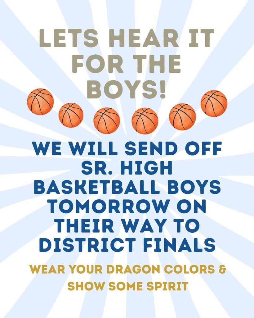 Attention Students!!  We will have a hallway send off tomorrow! Senior Boys will play against McGehee Owls at  7:30 at Lakeside.