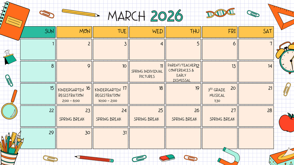 DES School Calendar 2025-2026 - March 2026