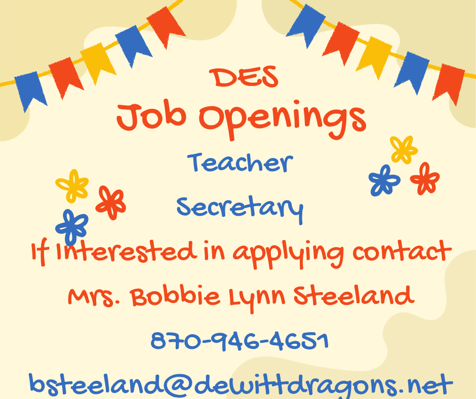 Job Openings at DES - banners across the top and flowers on the side