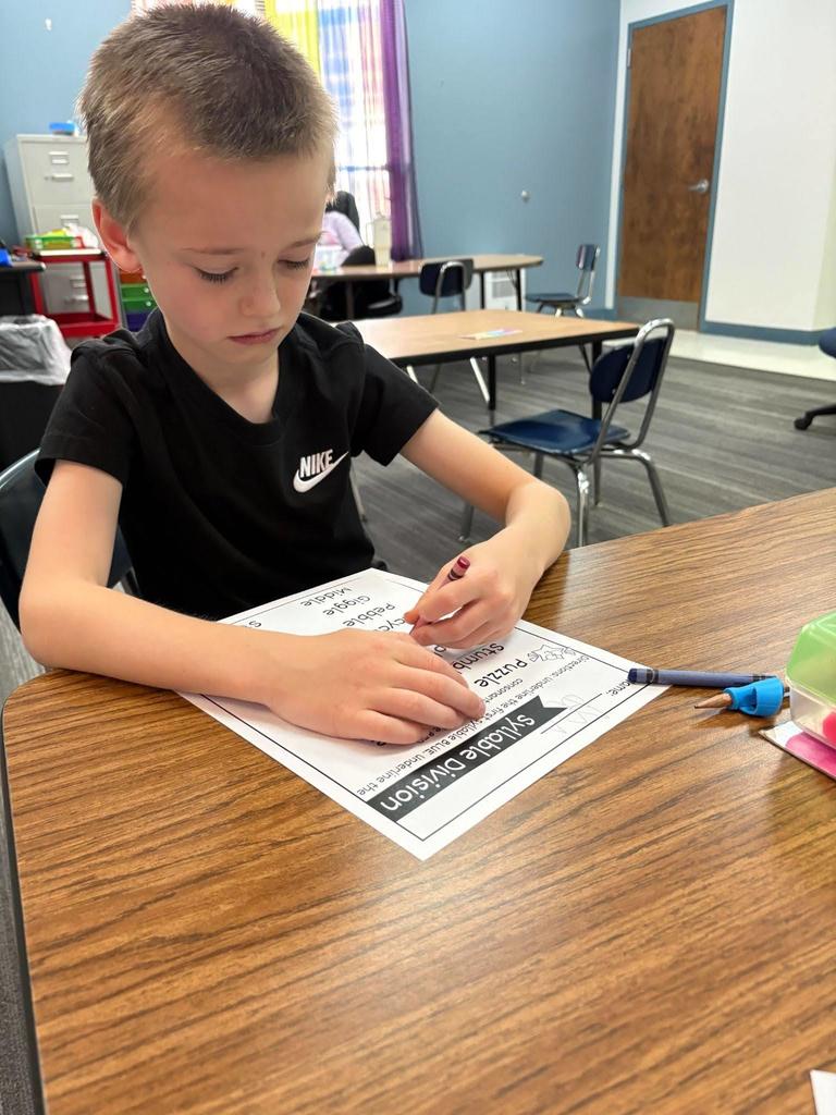 student working on a worksheet