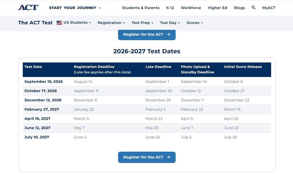 act testing dates 26-27