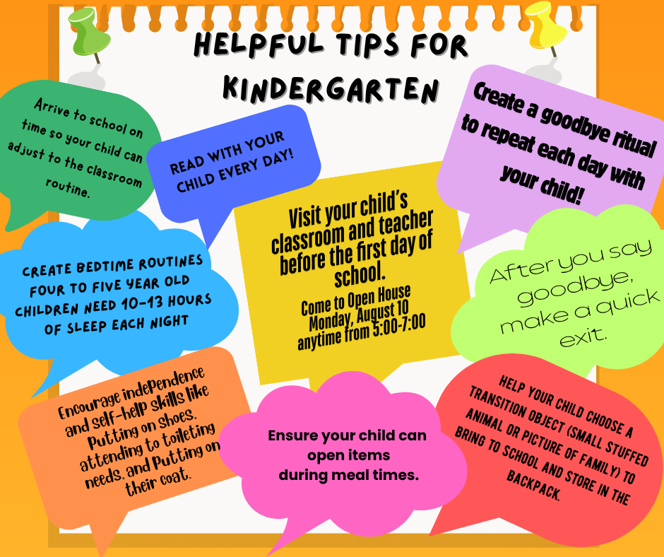 Various tips for new Kindergarten Students