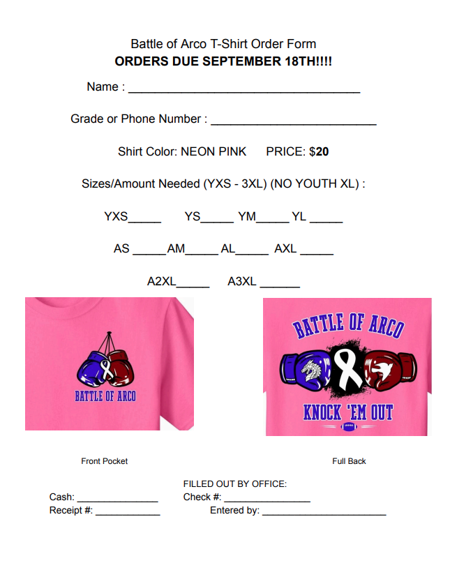Order forms available now! $20! Deadline to purchase is September 18th.