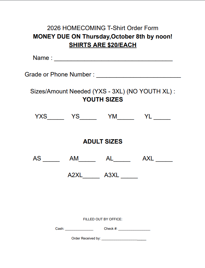 HoCo shirt order form
