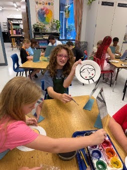 students painting with water colors