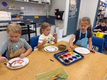 students painting with water colors