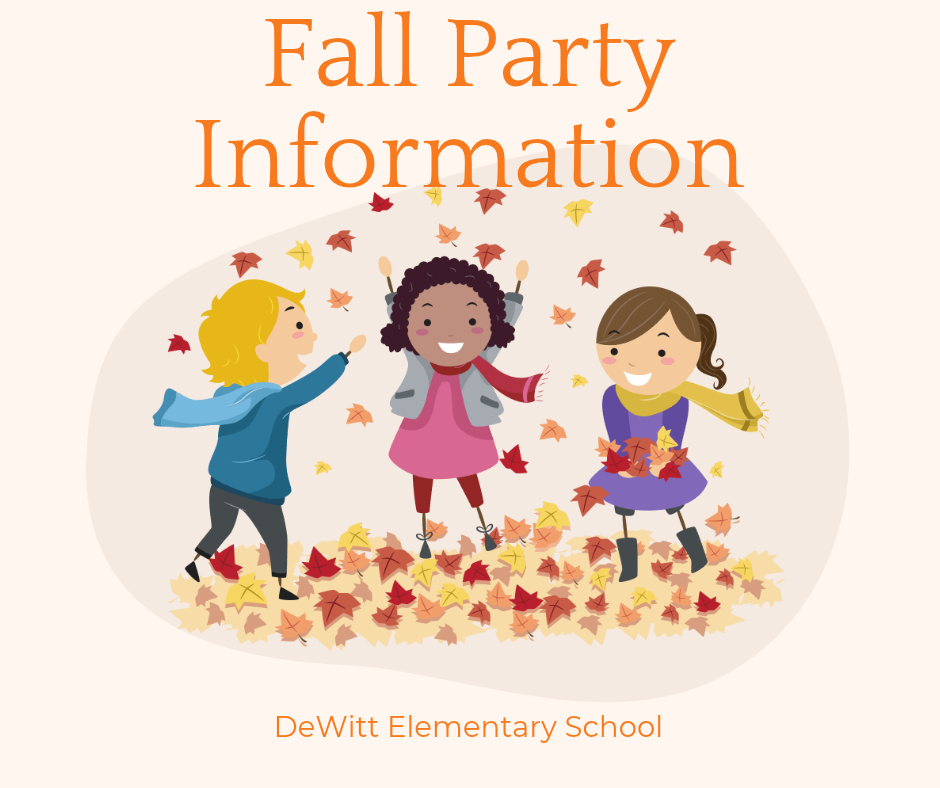 Fall Party Information Graphic - three students playing in leaves and throwing them in the air