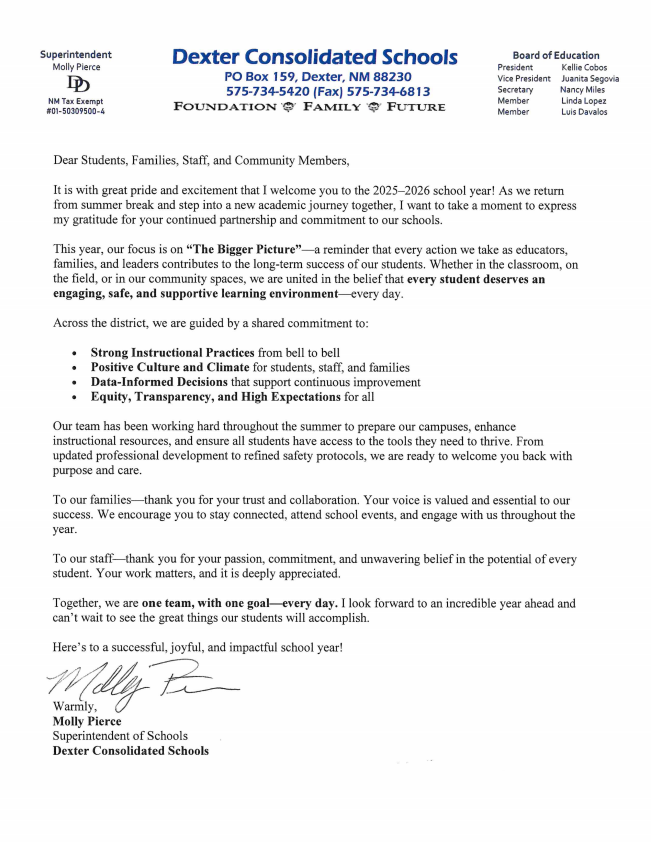 2025-2026 Back to School Letter