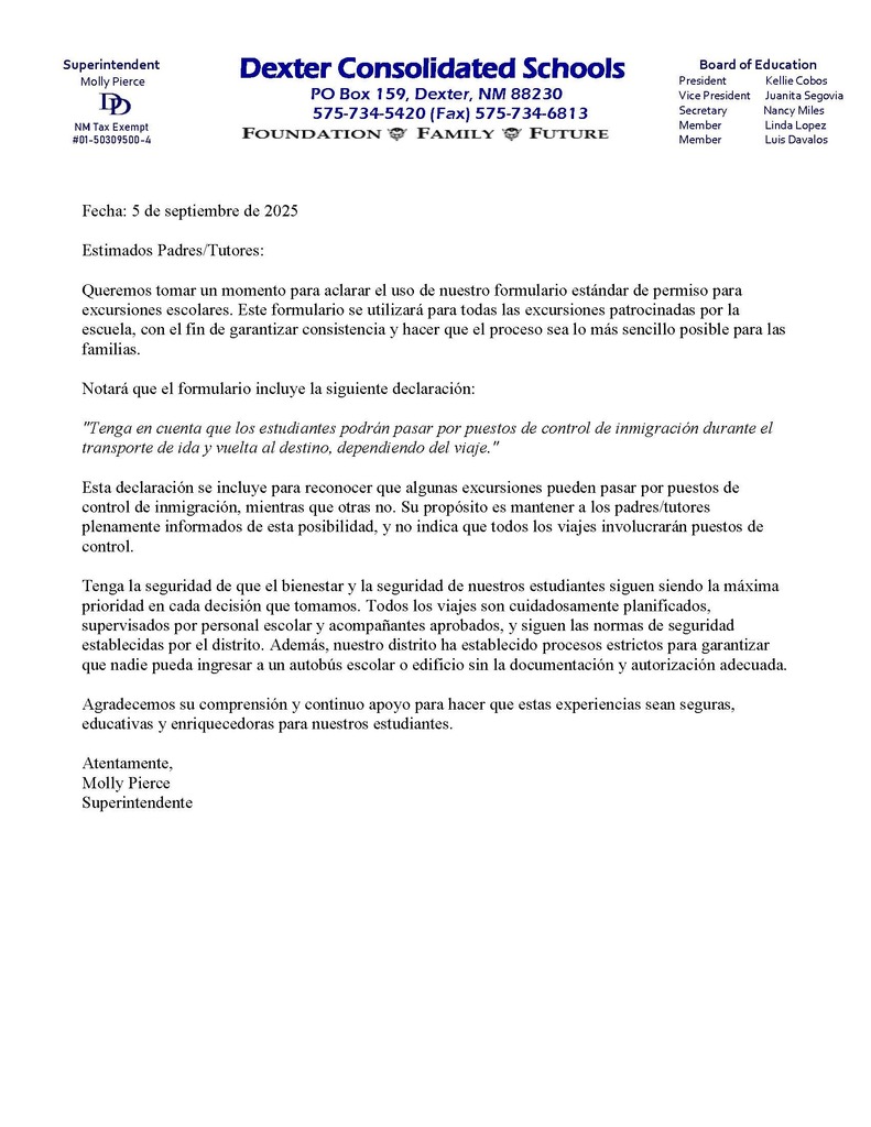 letter to parents