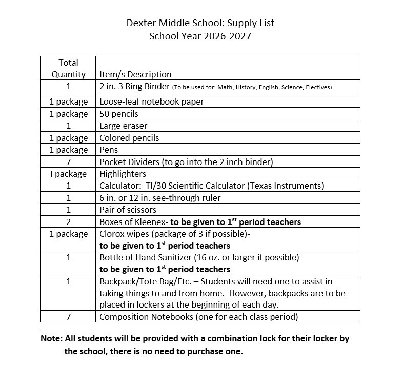 26-27 DMS Supply List