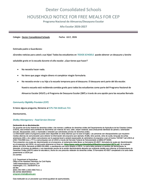 Community Eligibility Household Letter
