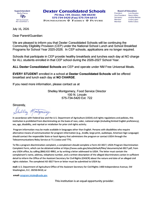 Community Eligibility Household Letter