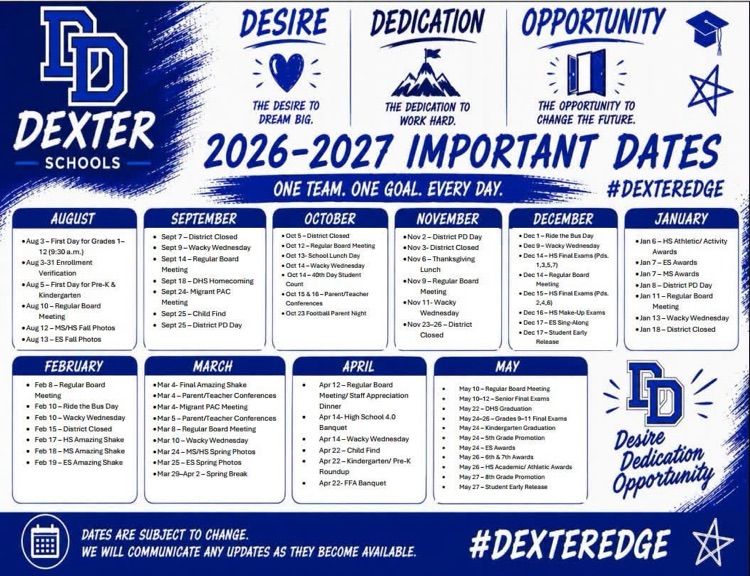 Important dates for 26-27