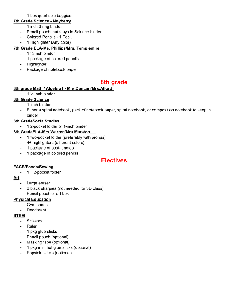 Supply List - Page 2