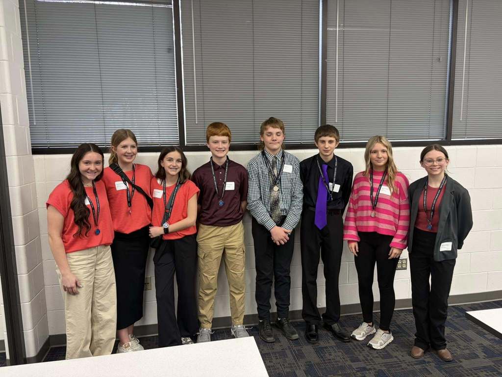 State Qualifiers (L to R): Kaydyn Bolinger, Elizabeth Gunsolley, Zoey Grandfield, Jackson Gunsolley, Jacob Malone, Ty Werner, Maci O’Kelley, Kaydence Mason (Not Pictured: Aiden Pauli and Kerigann Henson)