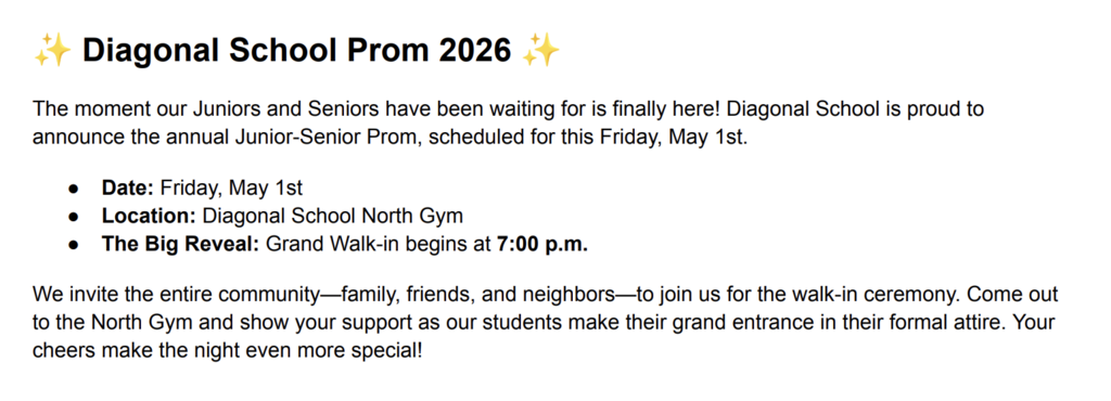 Prom is tomorrow! Come see our students all dressed up!