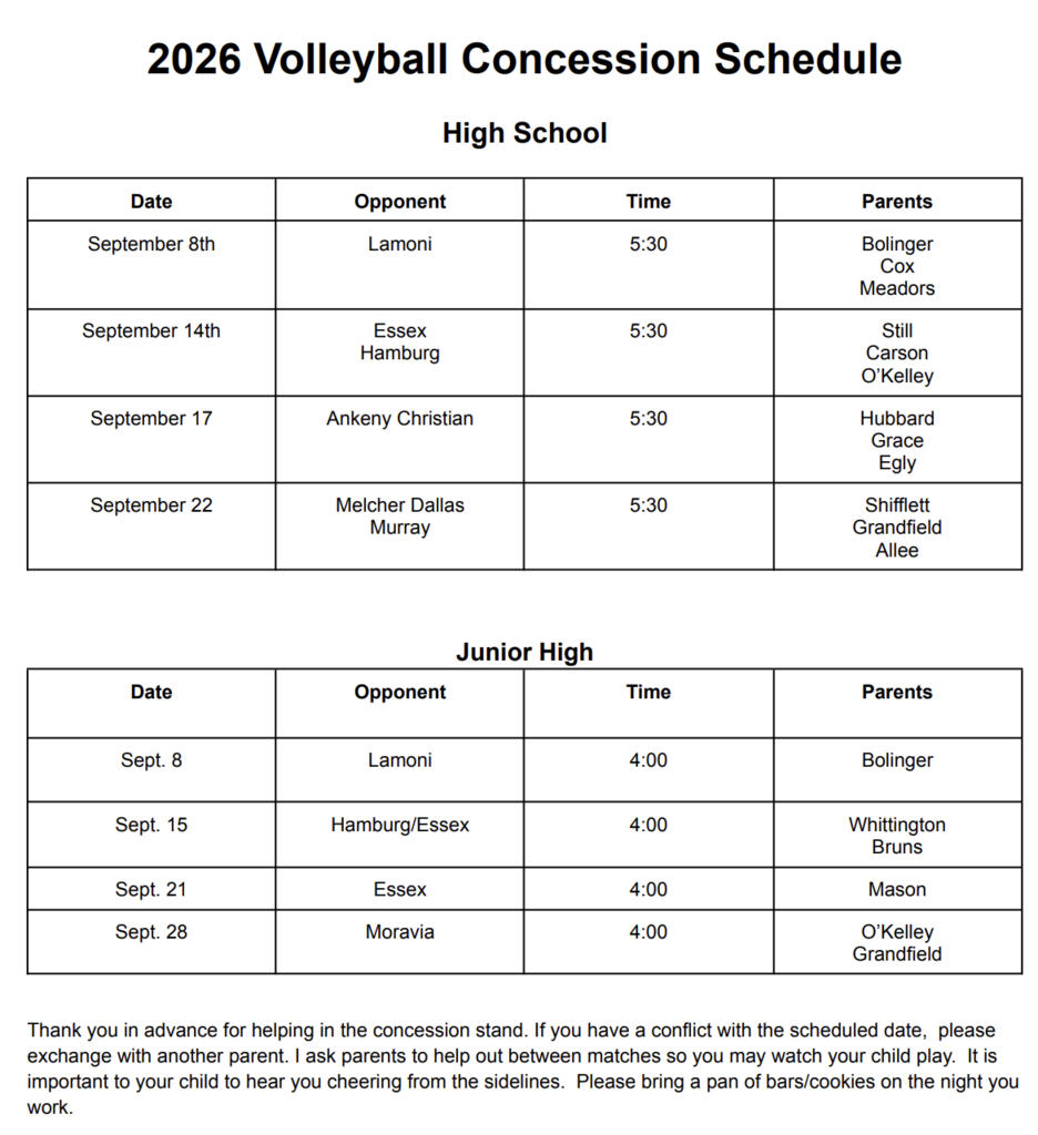 Concession Schedule