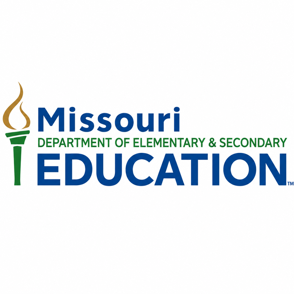 The Missouri Department of Elementary and Secondary Education (DESE) logo on a white background, featuring a gold flame above a green torch and the words “Missouri Department of Elementary & Secondary Education” in blue and green lettering.