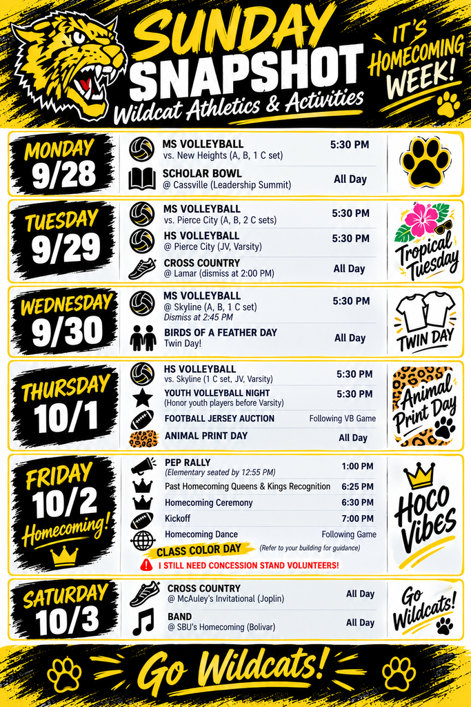 Calendar Image of Events for the week