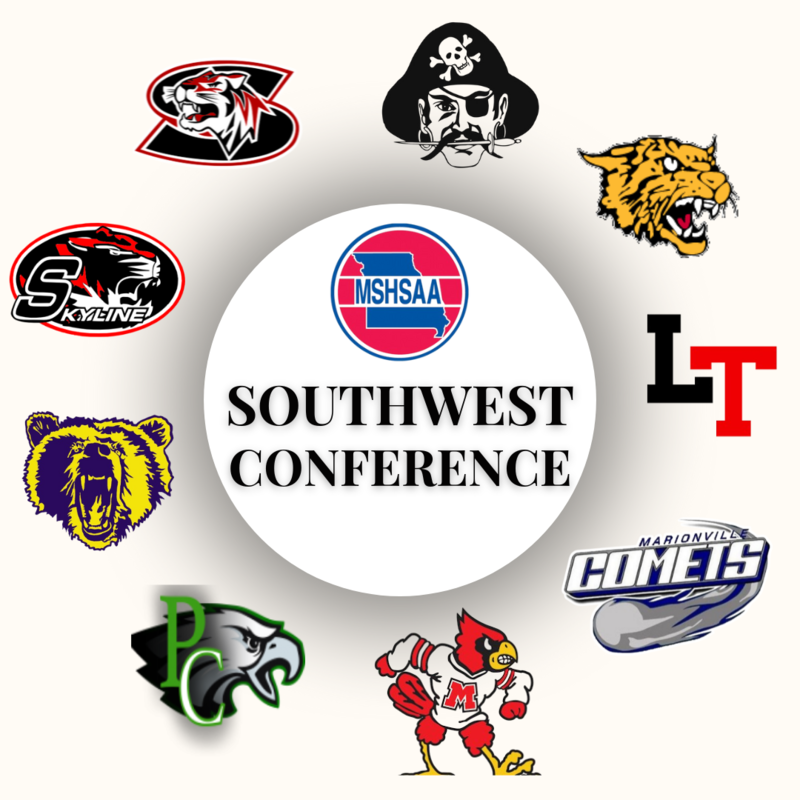 Southwest Conference logo with logos from member schools surrounding.