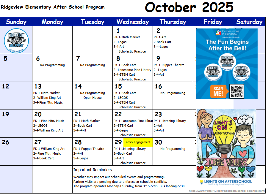 October calendar for ATB